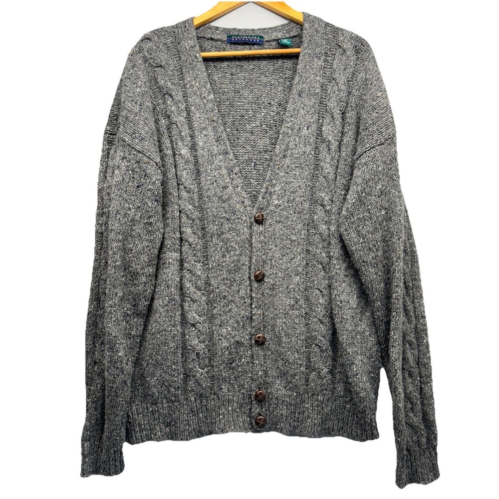 VTG Claybrooke Cardigan Mens XL Gray Preppy Cable Knit Grunge Sweater Grandpa